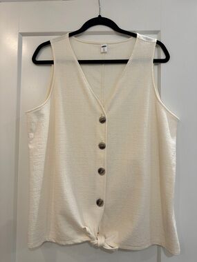 Old Navy Cream Button-Front Tank Top with Front Knot